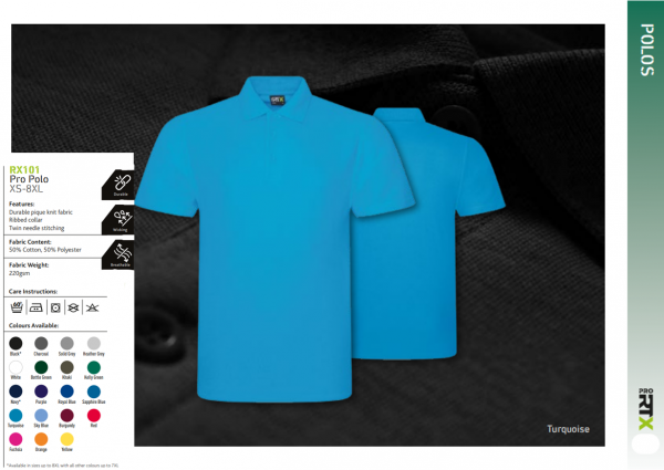 Mens Pro Polo Shirt RTX 101 - personalised embroidered